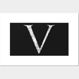 V in Roman White Marble Latin Alphabet Letter Sticker Posters and Art